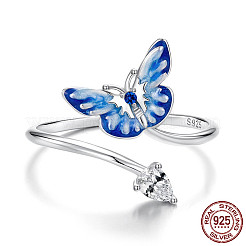Adjustable 925 Sterling Silver Cubic Zirconia and Enamel Cuff Rings&nbsp;WGA0C36-01