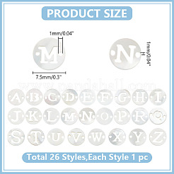26Pcs 26 Styles Natural White Shell Hollow Flat Round with Letter Connector Charms&nbsp;FIND-WR0012-41