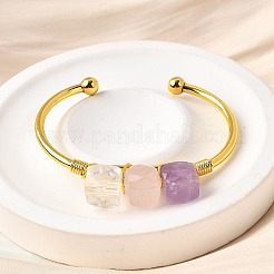 Natural Rose Quartz & Amethyst & Crystal Quartz Beads Cuff Bangles for Women&nbsp;BJEW-Q035-01G-03