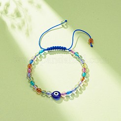 Acrylic Evil Eye & Round Lampwork Braided Bead Bracelet for Women&nbsp;BJEW-JB08379