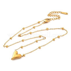 Ion Plating(IP) 304 Stainless Steel Heart Pendant Ball Chain Necklaces for Women&nbsp;NJEW-G142-02G