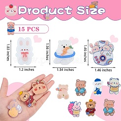 15Pcs 15 Style Bear & Rabbit Brooch Pins&nbsp;JEWB-SZ0001-35