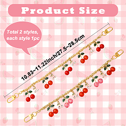 2Pcs 2 Styles Acrylic Red Pink Cherry Charm Brass & Aluminium Bag Decorative Chains&nbsp;PURS-SC0001-04