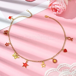 Star Flower Butterfly Ribbon Crown 304 Stainless Steel Cable Chain Necklaces&nbsp;NJEW-FS00010