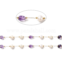 Natural Pearl & Amethyst Beaded Chains&nbsp;CHS-B002-01G-07