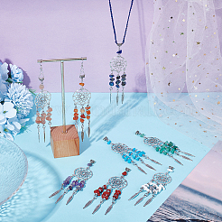 12Pcs 12 Styles Woven Net/Web with Feather Alloy and Natural & Synthetic Gemstone Chips Pendant Decorations&nbsp;PALLOY-PH01733