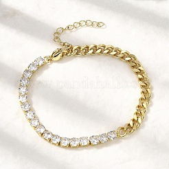 Brass Micro Pave Cubic Zirconia Square Link Chain Bracelets&nbsp;BJEW-L460-005G-02