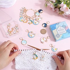 Rabbit with Moon Alloy Enamel Pendant Stitch Markers&nbsp;HJEW-SC00011