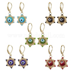 Star of David Evil Eye Handmade Glass Seed Beads with Lampwork Hoop Earrings&nbsp;EJEW-MZ00389