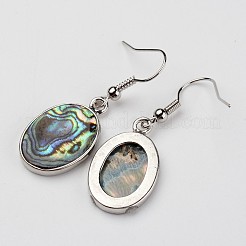 Oval Platinum Tone Brass Natural Paua Shell Dangle Earrings&nbsp;EJEW-M060-06