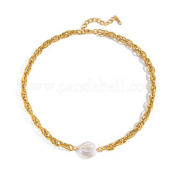 Baroque Natural Freshwater Pearl Keshi Pearl Coin Pendant 304 Stainless Steel Rope Chain Necklaces for Women&nbsp;NE6106