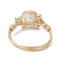 Natural Pearl Round Braided Bead Style Rings&nbsp;RJEW-JR00609