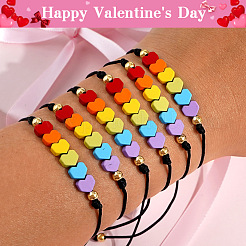 Gemstone Rainbow Heart Beaded Black Cord Adjustable Bracelet for Women&nbsp;YA9246-1