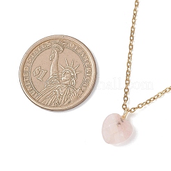 Natural Rose Quartz Heart Pendant 304 Stainless Steel Cable Chain Necklaces for Women&nbsp;NJEW-JN05796-02