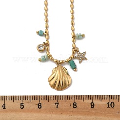 Beach 304 Stainless Steel Rhinestone & Glass Shell Shaped Pendant Necklaces for Women&nbsp;NJEW-Z061-08G