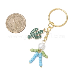 3Pcs 3 Styles Alloy Enamel Cactus & Glass Imitation Pearl Keychains&nbsp;KEYC-JKC01300