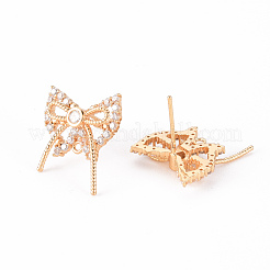 Brass Micro Pave Clear Cubic Zirconia Stud Earrings Findings&nbsp;KK-T062-121G-NF