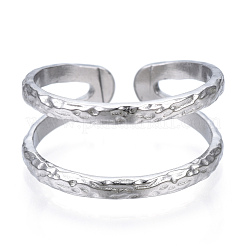 Non-Tarnish 304 Stainless Steel Double Line Open Cuff Ring&nbsp;RJEW-N040-20