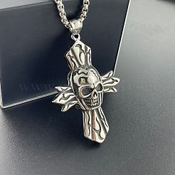 304 Stainless Steel Men's Punk Gothic Skull Cross Pendant Vintage Skull Necklace Jewelry&nbsp;ZG6049