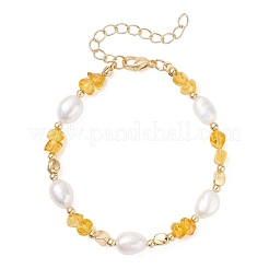 Natural Amber & Cultured Freshwater Pearl Beaded Bracelets for Women&nbsp;BJEW-JB13645