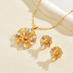 Vintage Brass Flower Stud Earrings & Pendant Necklaces Sets for Women&nbsp;NK5083