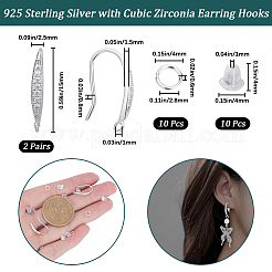 2 Pairs Rhodium Plated 925 Sterling Silver Earring Hooks&nbsp;DIY-CN0002-87