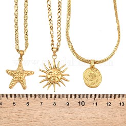 Ocean 304 Stainless Steel Sun Starfish Disc Pendant 3 Layer Necklaces for Women&nbsp;SA-CBA9AC8-01G