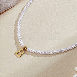 Imitation Pearl with Stainless Steel Pendants Necklaces&nbsp;NJEW-LP0001-51B-G