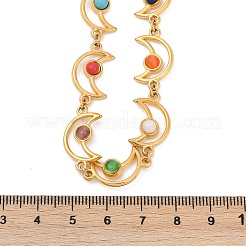 Bohemian 304 Stainless Steel & Dyed Colorful Synthetic Turquois Link Chain Necklaces for Women&nbsp;NJEW-M100-02G-04