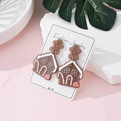 Christmas House Acrylic Dangle Stud Earrings with Glitter Powder for Women&nbsp;FS-WG63F56-01