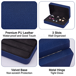 3-Slot Rectangle PU Leather Finger Ring Display Boxes&nbsp;CON-WH0099-10A