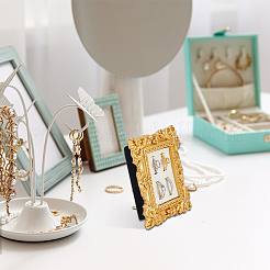 4-Slot Photo Frame Resin Finger Ring Organizer Holder with Cotton and Linen Mat and Iron Support&nbsp;RDIS-WH0016-20