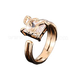 Brass & Clear Cubic Zirconia Cuff Open Rings for Women&nbsp;WGA812A-01