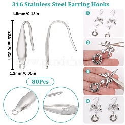 80Pcs 316 Surgical Stainless Steel Earring Hooks&nbsp;STAS-SC0005-65