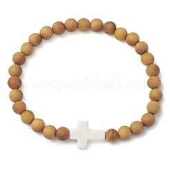 Natural Wood Beads Stretch Bracelets for Women&nbsp;BJEW-JB11338-03