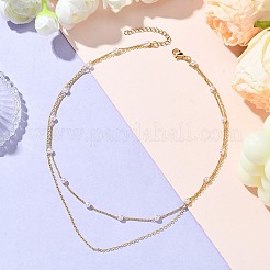 Brass and ABS Imitation Pearl Layered Necklace for Women&nbsp;NJEW-JN04911-02