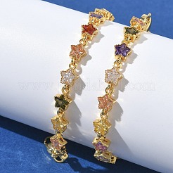 Star Brass Pave Cubic Zirconia Link Chain Bracelets for Women&nbsp;BJEW-P385-03G