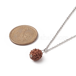 Natural Rudraksha Round Beaded Pendant Necklace&nbsp;NJEW-JN04203-01