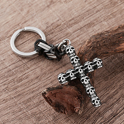 304 Stainless Steel Skull-shape Cross Keychains&nbsp;LS-HC7516