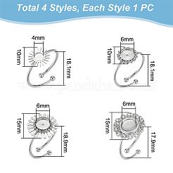 4Pcs 4 Styles 304 Stainless Steel Open Cuff Ring Findings&nbsp;STAS-UN0049-03