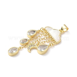 Brass Micro Pave Clear Cubic Zirconia with Natural Shell Pendants&nbsp;KK-L239-051G-02