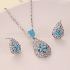 Brass Micro Pave Cubic Zirconia Pendant Necklaces & Stud Earrings Sets&nbsp;FS-WGE5CB1-01