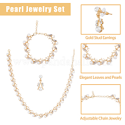 2 Sets 2 Colors Plastic Imitation Pearl Flower Link Chain Necklace & Bracelet & Dangle Stud Earrings&nbsp;SJEW-FI0001-21