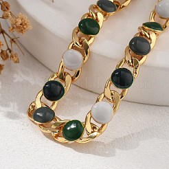 Flat Round Brass Enamel Curb Chains Bracelets for Women&nbsp;BJEW-B125-05G