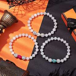 Halloween Skull Dyed Synthetic Turquoise & Glass Beaded Stretch Bracelets for Women Men&nbsp;BJEW-JB10499