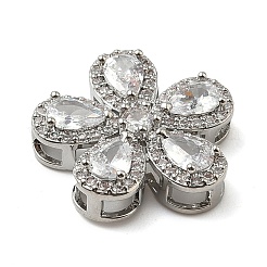 Brass Pave Cubic Zirconia 5-Petal Flower Multi-Strand Links&nbsp;KK-I276-30P-02