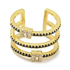 Rectangle Rack Plating Brass Micro Pave Cubic Zirconia Wide Cuff Rings for Women&nbsp;RJEW-F162-15G