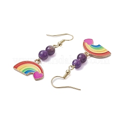 Rainbow Alloy Enamel & Natural Amethyst Dangle Earrings for Women&nbsp;EJEW-JE05923