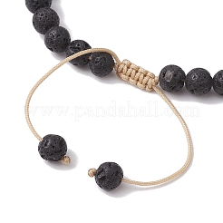 2Pcs 2 Styles 6mm Round Natural Lava Rock & Shell Pearl Braided Bead Bracelets&nbsp;BJEW-JB10322