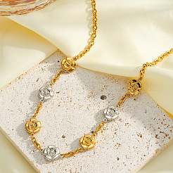 Two Tone 304 Stainless Steel Rose Flower Link Chain Necklaces for Women&nbsp;FS-WGCC2B1-01
